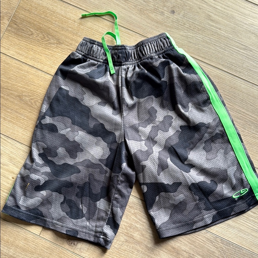 Champion Kids Gray Camouflage Shorts with Green Trim